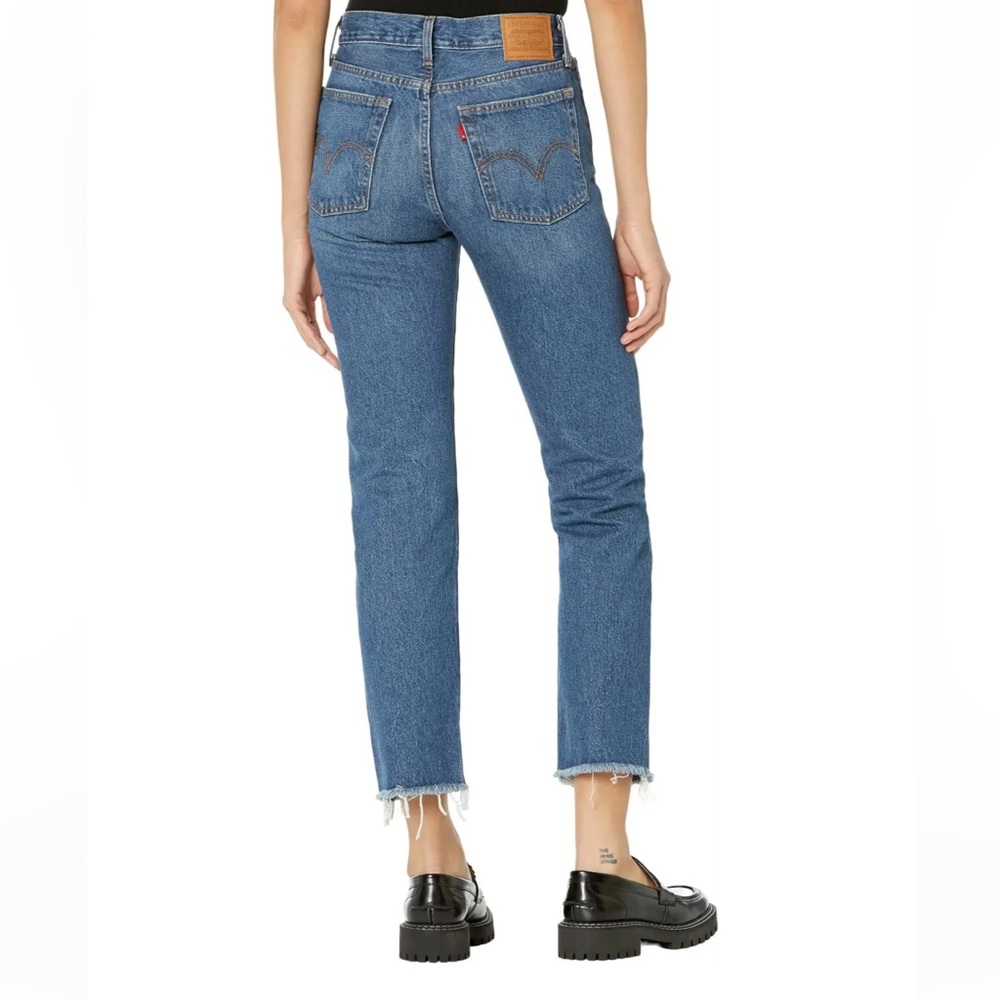 Levi's Wedgie Straight Leg Stretch Denim High Rise Raw Hem Jeans Size 27
